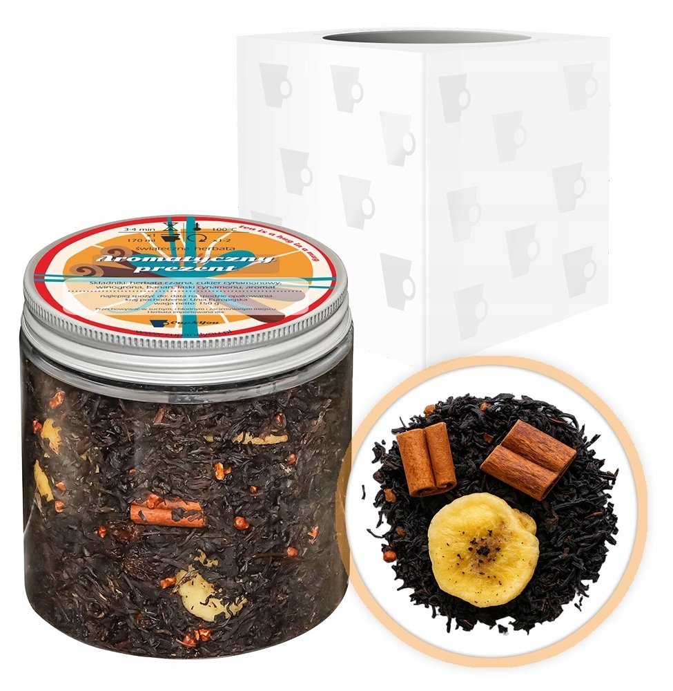 Cup&You ŚWIĄTECZNA HERBATA CZARNA SYPANA SŁODKI BANAN W CYNAMONIE - PREZENT UPOMINEK NA MIKOŁAJA ŚWIĘTA GWIAZDKĘ BOŻE NARODZENIE POD CHOINKĘ DLA KOBIETY FACETA MĘŻCZYZNY