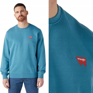 Wrangler SIGN OFF CREW Storm Blue NIEBIESKA BLUZA Z LOGO REGULAR FIT XXL - Bluzy męskie - miniaturka - grafika 1