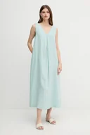 Sukienki - United Colors of Benetton sukienka lniana kolor turkusowy maxi rozkloszowana - miniaturka - grafika 1