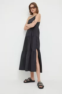 Sukienki - Patrizia Pepe sukienka bawełniana kolor czarny midi rozkloszowana - grafika 1