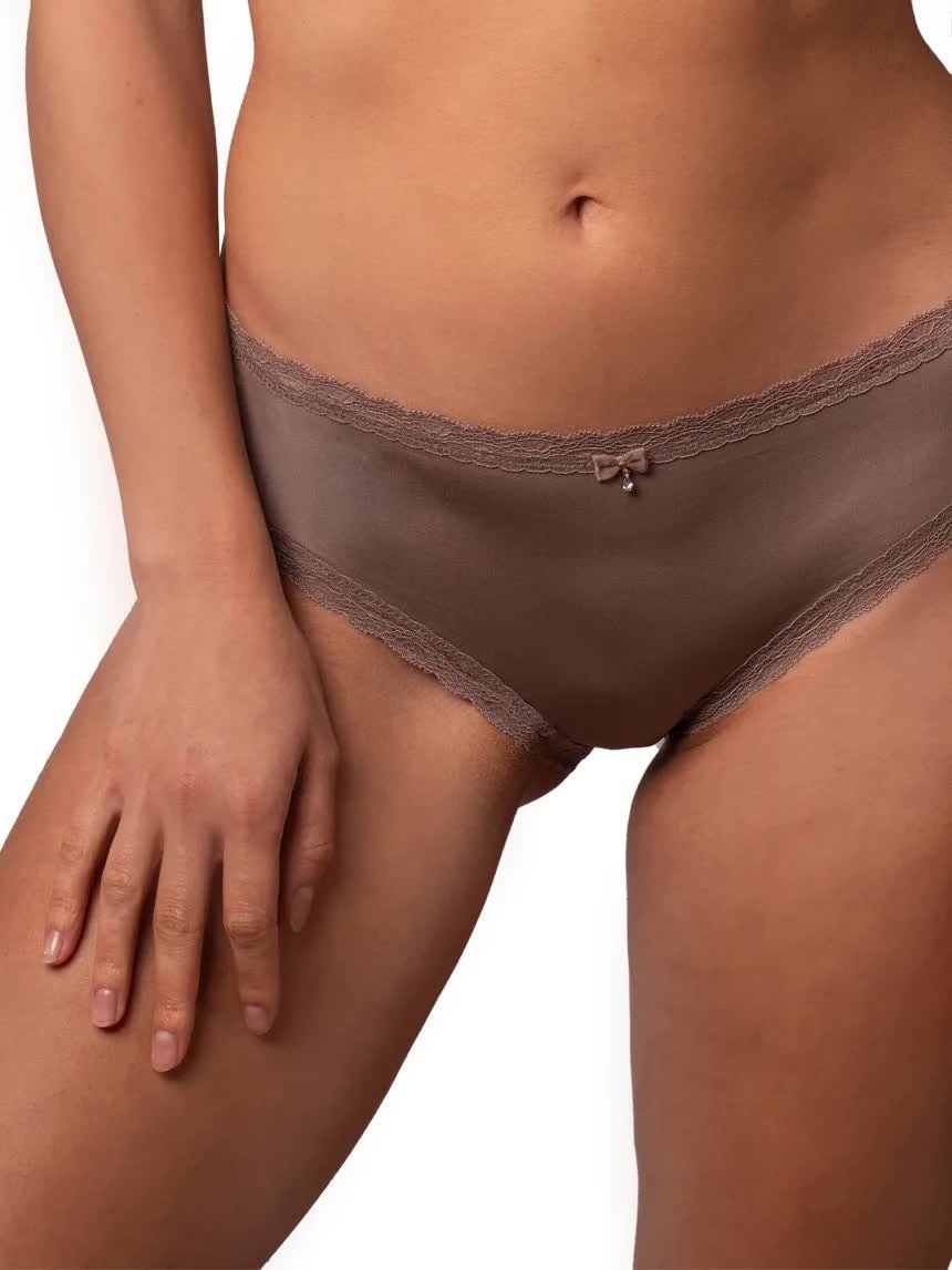 Majtki Gładkie Połyskująca Mikrofibra Bikini DM-6236 ciemny beż Agio S