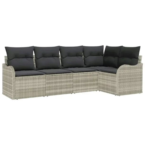 Zestaw Sof Ogrodowych Modularnych z Poduszkami, Jasnoszary Rattan, 2 Szt.