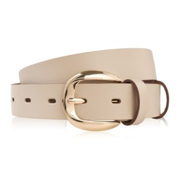 Pasek damski skórzany 100 cm do spodni wąski beżowy licowy złota klamra