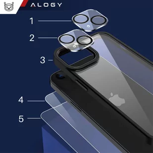 Etui Case do iPhone 14 Plus + zestaw 4 szkieł 5w1 pancerne 360 Alogy Hybrid 2x Szkło na ekran +2x obiektyw czarno-przezroczyste - Etui i futerały do telefonów - miniaturka - grafika 3
