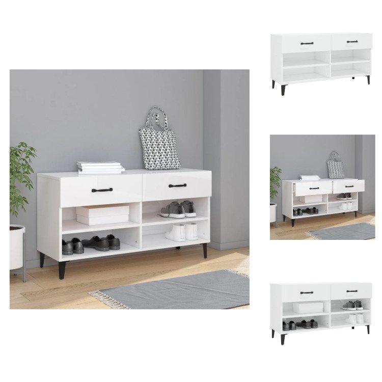 vidaXL Szafka na buty biały wysoki połysk 102x35x55 cm materiał drewnopochodny - Stojaki i szafki na buty