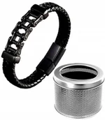 Bransolety męskie - MĘSKA BRANSOLETKA ŁAŃCUCH MOTOCYKLOWY SKÓRA 19CM + PUDEŁKO - miniaturka - grafika 1