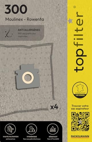 TopFilter 64300 Zestaw 4 worków do odkurzacza Hoover, worek do odkurzacza Hoover, worek do odkurzacza, włóknina polipropylenowa, tworzywo sztuczne, guma, 30 x 26 cm