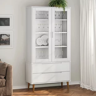 vidaXL, Szafka z przeszkleniem, MOLDE, biały, 90x35x175 cm, drewno sosnowe - Regały - miniaturka - grafika 1