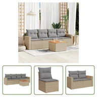 Meble ogrodowe - The Living Store 5-cz. zestaw mebli ogrodowych z poduszkami - mieszany beż - Sofa Ogrodowa - miniaturka - grafika 1