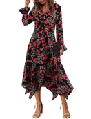 Sukienki - Beluring Damska sukienka z długim rękawem Nadruk czerwony. Rozmiar M - miniaturka - grafika 1