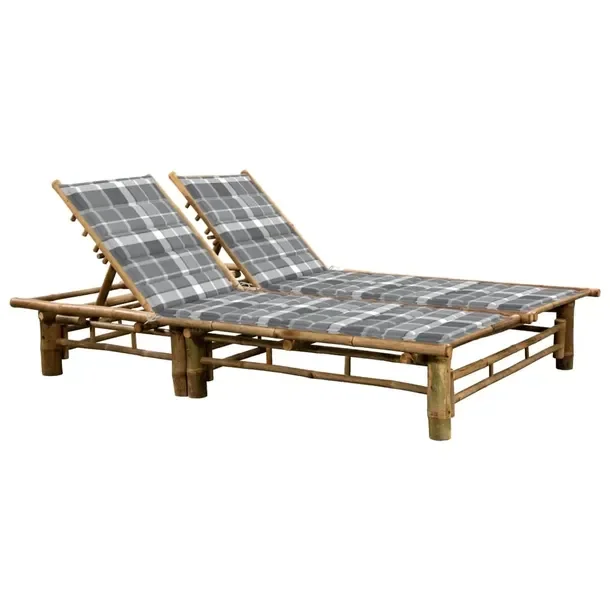 Leżak ogrodowy bambusowy 2-osobowy, 200x130x24-87 cm, szara krata