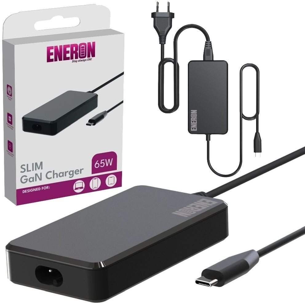 Kompaktowy Uniwersalny Zasilacz ENRON ładowarka do laptopa 65W USB-C GaN Slim + kabel