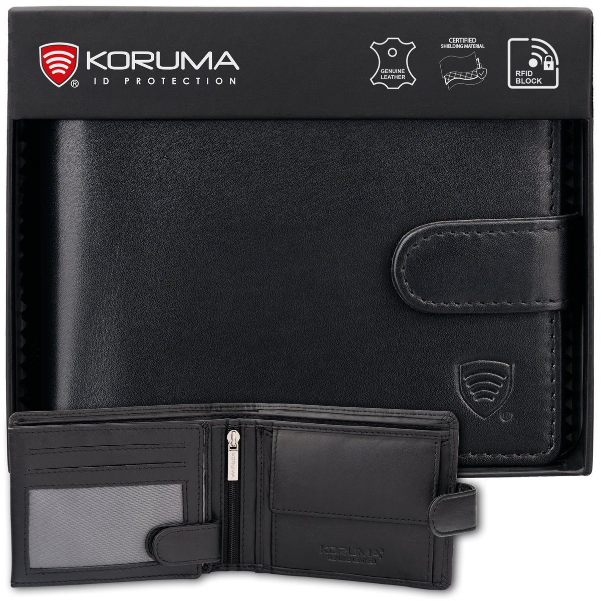 Koruma, Portfel męski skórzany RFID, czarny