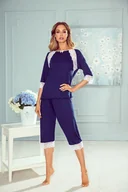 Piżamy damskie - Piżama damska z koronką Tina Eldar granatowa biała S - miniaturka - grafika 1