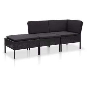 vidaXL 3 częściowy zestaw wypoczynkowy do ogrodu poduszki rattan PE czarny 48961 48961 - Meble ogrodowe - miniaturka - grafika 1