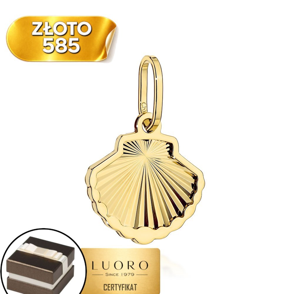 ZAWIESZKA ZŁOTA 585 14K MUSZELKA DIAMENTOWANA 1,57 CM ELEGANCKA
