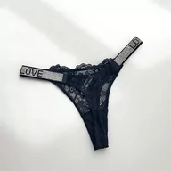 Majtki damskie - Stringi koronkowe z ozdobnymi paskami - Czarny XL - miniaturka - grafika 1