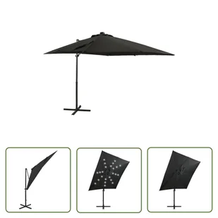 The Living Store Parasol wiszący z lampkami LED i słupkiem - 250 cm - czarny - Parasol Wiszący - Parasole ogrodowe - miniaturka - grafika 1