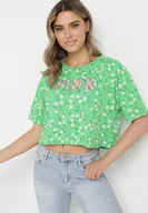 Koszulki i topy damskie - Zielony Bawełniany T-shirt Oversize w Kwiatowy Print o Krótkim Fasonie Daelinn - miniaturka - grafika 1