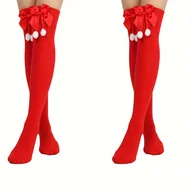 Skarpetki damskie - TEMU 1/2 Pary Czerwonych Rajstop z Wisiorkiem z Sztucznego i Kokardą, Elastyczna Mieszanka Poliestrowa na Każdą Porę Roku, Pranie w Praniu Maszynowym - miniaturka - grafika 1