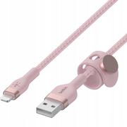 Kable USB - Belkin Kabel USB Lightning Braided Silicone 2m Różowy CAA010BT2MPK - miniaturka - grafika 1