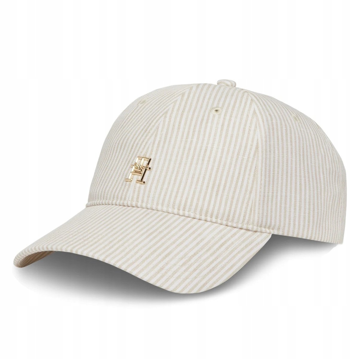 TOMMY HILFIGER CZAPKA Z DASZKIEM LNIANA BEŻOWA MAŁE LOGO PREMIUM BEACH