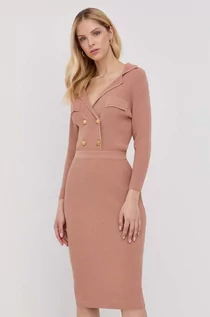 Sukienki - Elisabetta Franchi sukienka kolor różowy mini dopasowana - grafika 1