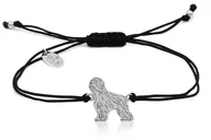Bransoletki - Bransoletka z psem briardem srebrnym na czarnym sznurku - miniaturka - grafika 1