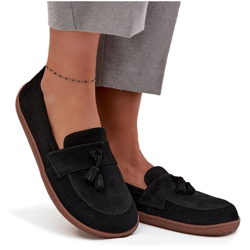 Skórzane Zamszowe Mokasyny Typu Barefoot Zazoo 322 Czarne 35-37