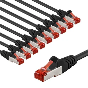 goobay 65978 CAT6 kabel sieciowy w zestawie po 10 szt./kabel krosowy ekranowany S/FTP/CU Ethernet, PiMF, LSZH/Cat 6 kabel z 10 Gbits/czarny / 10 x 1 m - Kable miedziane - miniaturka - grafika 1