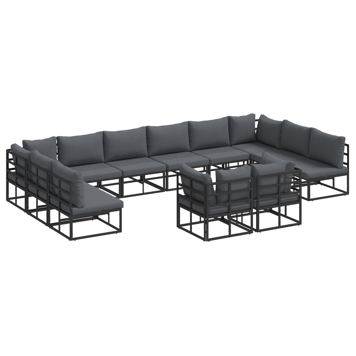 vidaXL Zestaw Sof na Ogród 12 pcs Czarny 423 x 211.5 x 71 cm Aluminium