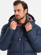 Kurtki męskie - Kurtka męska Ombre Kurtka męska puffer z podszewką w kratę granatowa V1 OM-JAHP-0205 XL - miniaturka - grafika 1