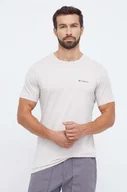 Koszulki męskie - Columbia t-shirt sportowy kolor beżowy z nadrukiem - miniaturka - grafika 1