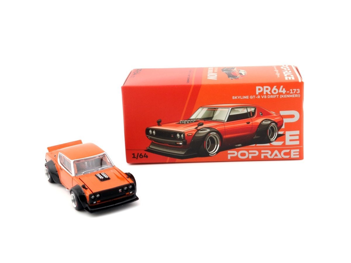 POP RACE PR64-173 Nissan Skyline GT-R V8 Drift Kenmeri Orange PR640173 1:64
