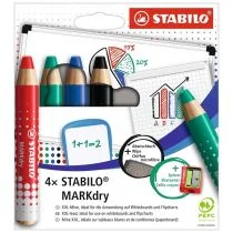 Stabilo Kredka do tablic + temperówka + ściereczka 4 szt. - Przybory szkolne - miniaturka - grafika 1