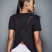 Inne - Jednokolorowa, siateczkowa, kontrastowa koszulka z krótkim rękawem, szybkoschnąca, oddychająca koszulka sportowa, damska dotycząca odzieży sportowej - miniaturka - grafika 1