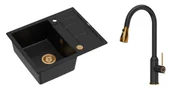 Zlewozmywaki z baterią - Quadron Unique Zlewozmywak granitowy jednokomorowy 62*50*22 cm z ociekaczem MORGAN 116 PURE CARBON z syfonem Push-2-Open w kolorze miedzianym z baterią JESSICA Q LINE PURE CARBON z wyciąganą wylewką i funkcją prysznica czarny mat/miedź - miniaturka - grafika 1