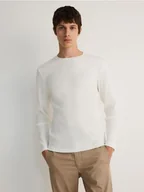 Koszulki męskie - Reserved - Longsleeve slim fit w prążek - złamana biel - miniaturka - grafika 1