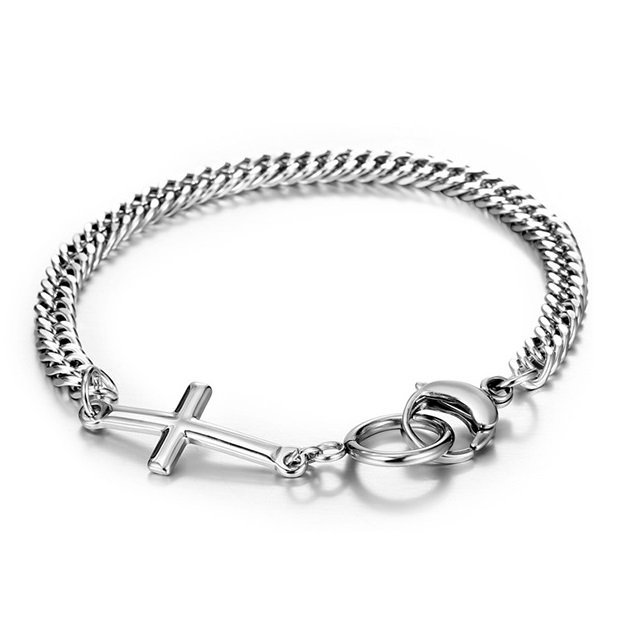Bransoletka męska łańcuch stal chirurgiczna srebrna krzyż