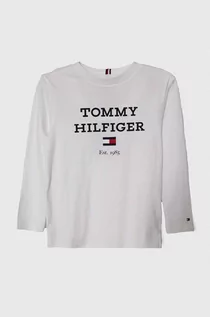 Bluzki dla chłopców - Tommy Hilfiger longsleeve bawełniany dziecięcy kolor biały z nadrukiem - grafika 1