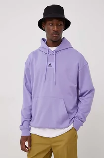 Bluzy męskie - Adidas bluza bawełniana męska kolor fioletowy z kapturem z nadrukiem - grafika 1