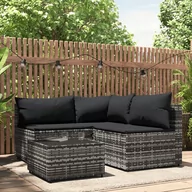 Sofy ogrodowe - vidaXL 4-cz. zestaw wypoczynkowy do ogrodu, poduszki, szary rattan PE - miniaturka - grafika 1