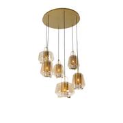 Lampy sufitowe - QAZQA Art deco hanglamp goud met amber glas 6-lichts - Kevin - miniaturka - grafika 1