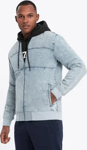 Kurtka męska jeansowa bomberka z efektem stone wash jasnoniebieska V3 OM-JADJ-0163 XXL - Kurtki męskie - miniaturka - grafika 1