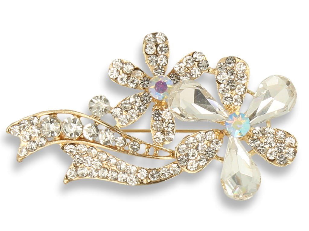 Broszka Damska Złota Kwiat Z Kamieniami