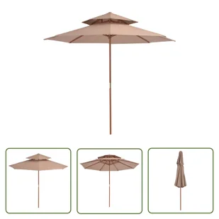The Living Store Parasol ogrodowy z podwójnym daszkiem - 270 cm - taupe - Parasol - Parasole ogrodowe - miniaturka - grafika 1