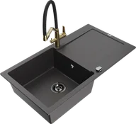 Zlewozmywaki z baterią - Mexen Leo zlewozmywak granitowy 1-komorowy z ociekaczem i baterią kuchenną Duo, czarny nakrapiany - 6501-76-671701-57-B - miniaturka - grafika 1