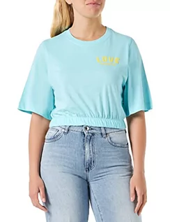 Koszulki i topy damskie - Love Moschino Damska koszulka Cropped Top, turkusowa, 38, turkusowy, 38 - grafika 1