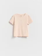 Bluzki dla niemowląt - Reserved - Bawełniany t-shirt z haftem - pastelowy róż - miniaturka - grafika 1