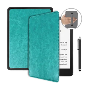 etui do Kindle Paperwhite 5 6.8" - SKÓRZANE TURKUSOWY + RYSIK - Etui do czytników e-book - miniaturka - grafika 1